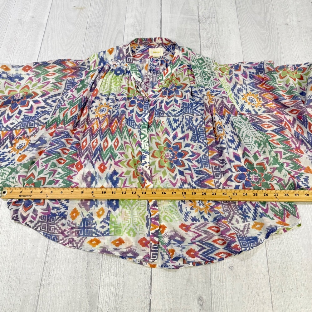 Maeve Anthropologie Womens Large Multi Color Geometric Ikat Button Front Blouse - Picture 5 of 8